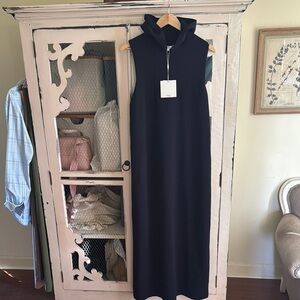 Tibi compact stretch cashmere hoodie dress, navy, size L, NWT, $350